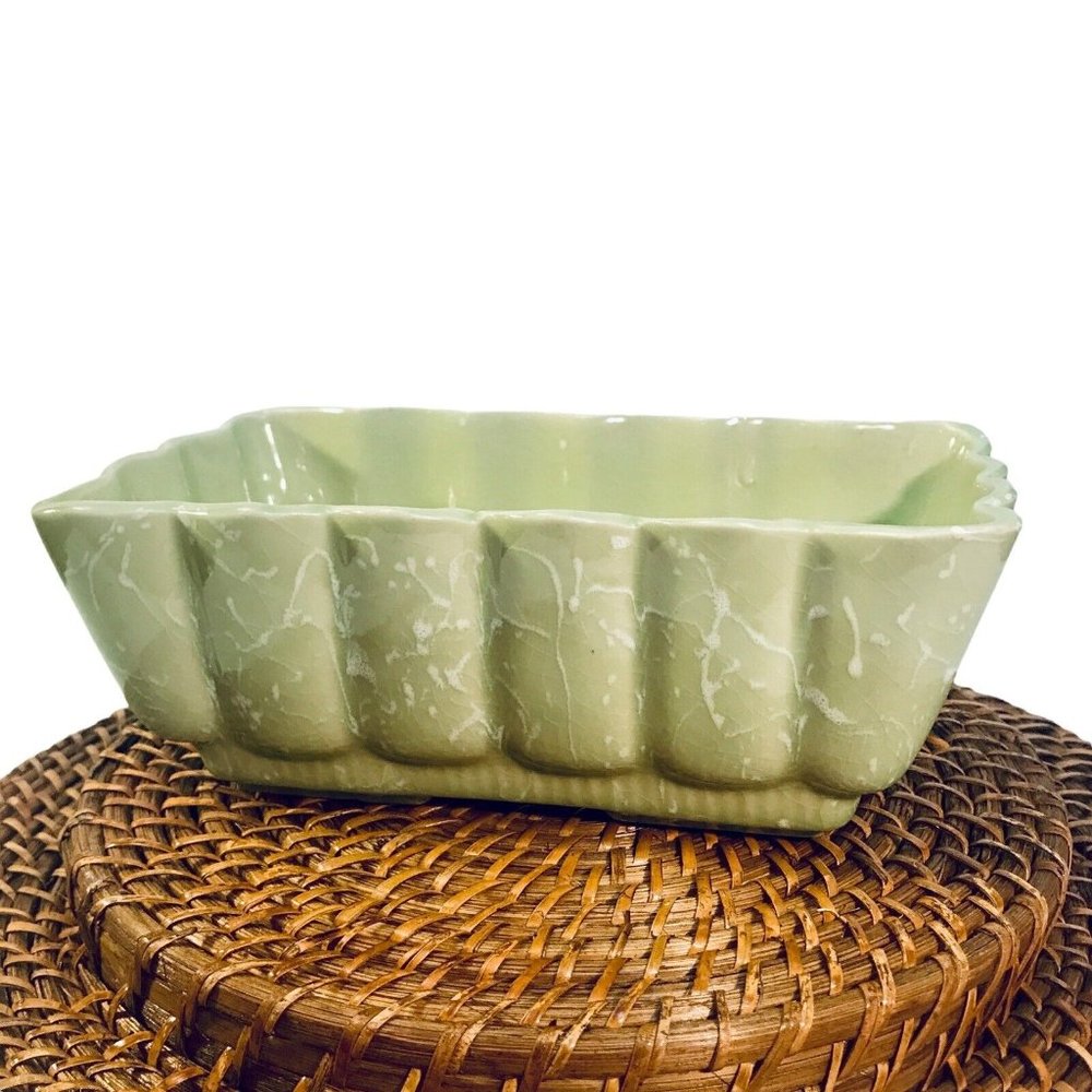 Royal Copley USA Pottery Rectangle Planter RC3 Green White Splatter MCM